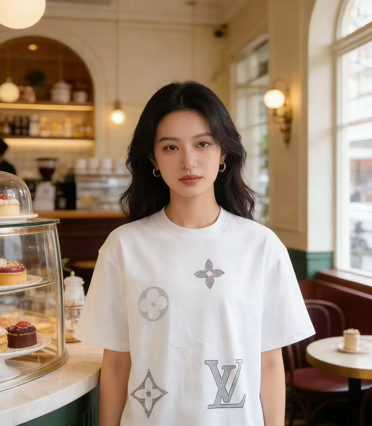 Louis Vuitton/Louis Vuitton flocked logo printed short sleeves